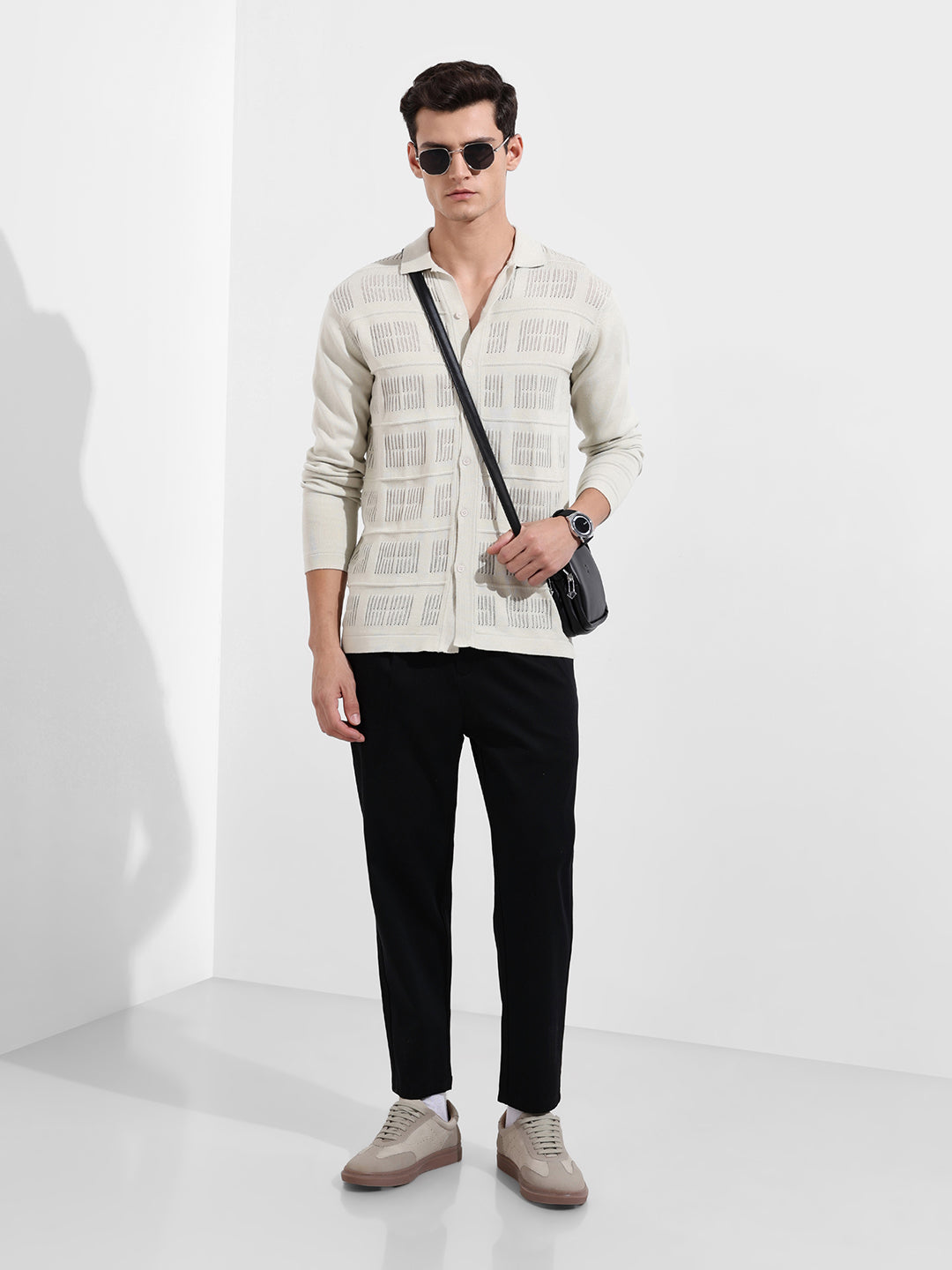 Men's Green Slim Fit Flat Knit Textured Shirt