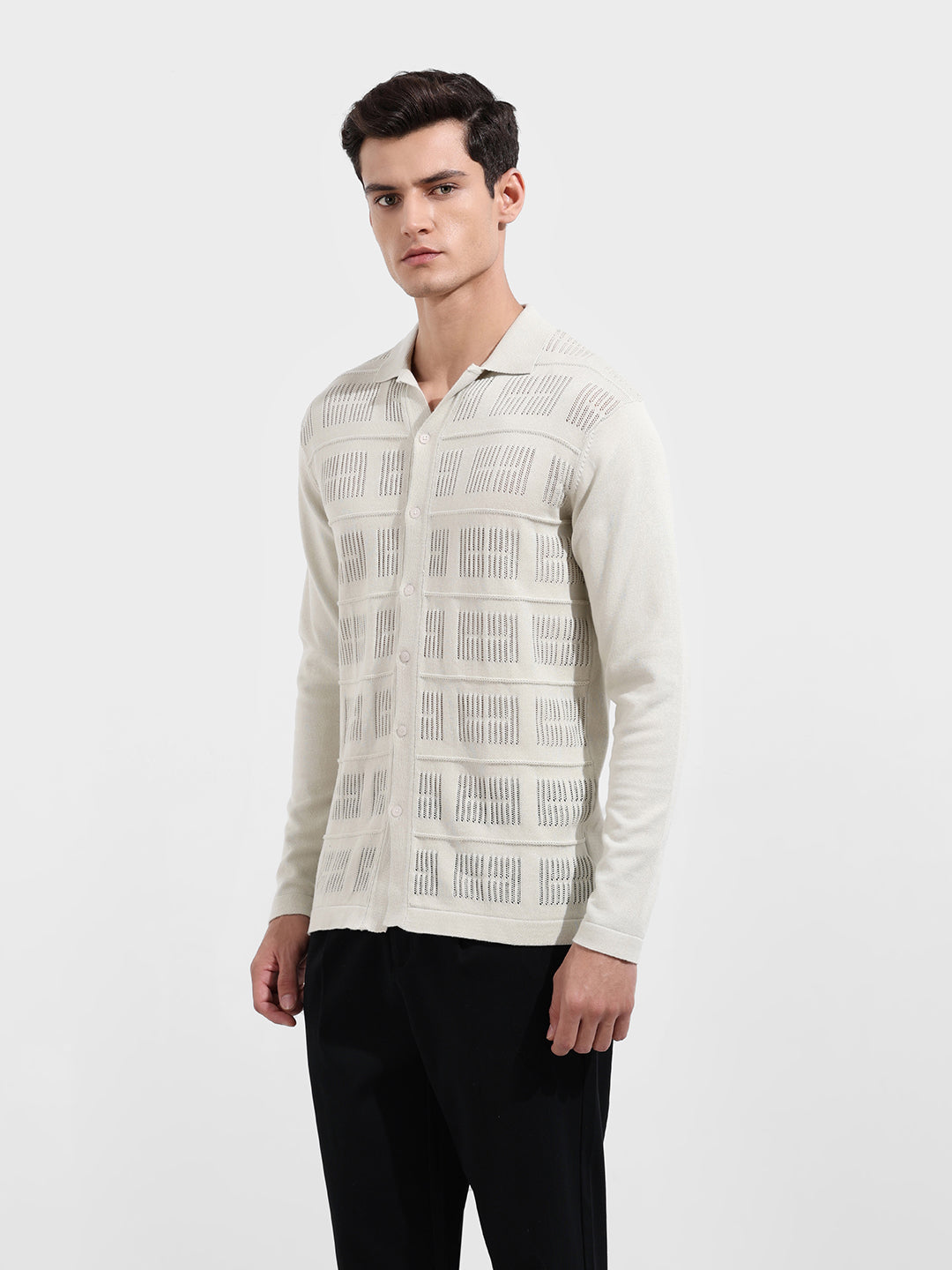 Men's Green Slim Fit Flat Knit Textured Shirt