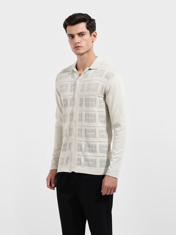 Men's Green Slim Fit Flat Knit Textured Shirt