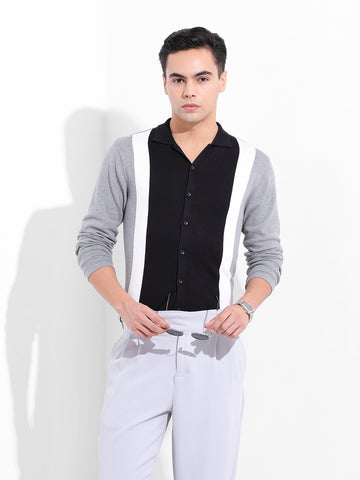 Men's Black Slim Fit Textured Flat Knit Shirt