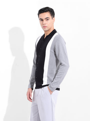 Men's Black Slim Fit Textured Flat Knit Shirt