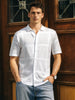 Men's White Slim Fit Textured Flat Knit Shirt