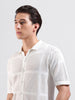 Men's White Slim Fit Textured Flat Knit Shirt