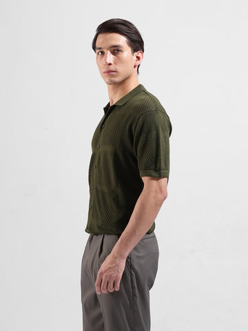 Men's Green Slim Fit Textured Flat Knit Shirt