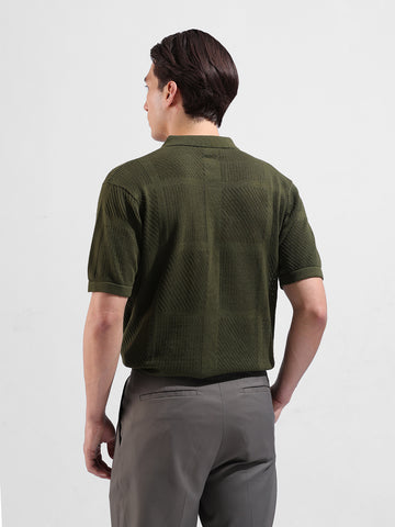 Men's Green Slim Fit Textured Flat Knit Shirt