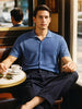 Men's Blue Slim Fit Solid Flat Knit Shirt