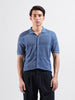 Men's Blue Slim Fit Textured Flat Knit Shirt
