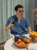 Men's Blue Slim Fit Textured Flat Knit Shirt