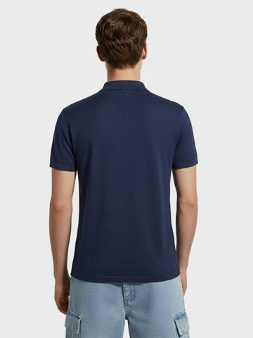 Men's Navy Blue Slim Fit Solid Flat Knit Shirt