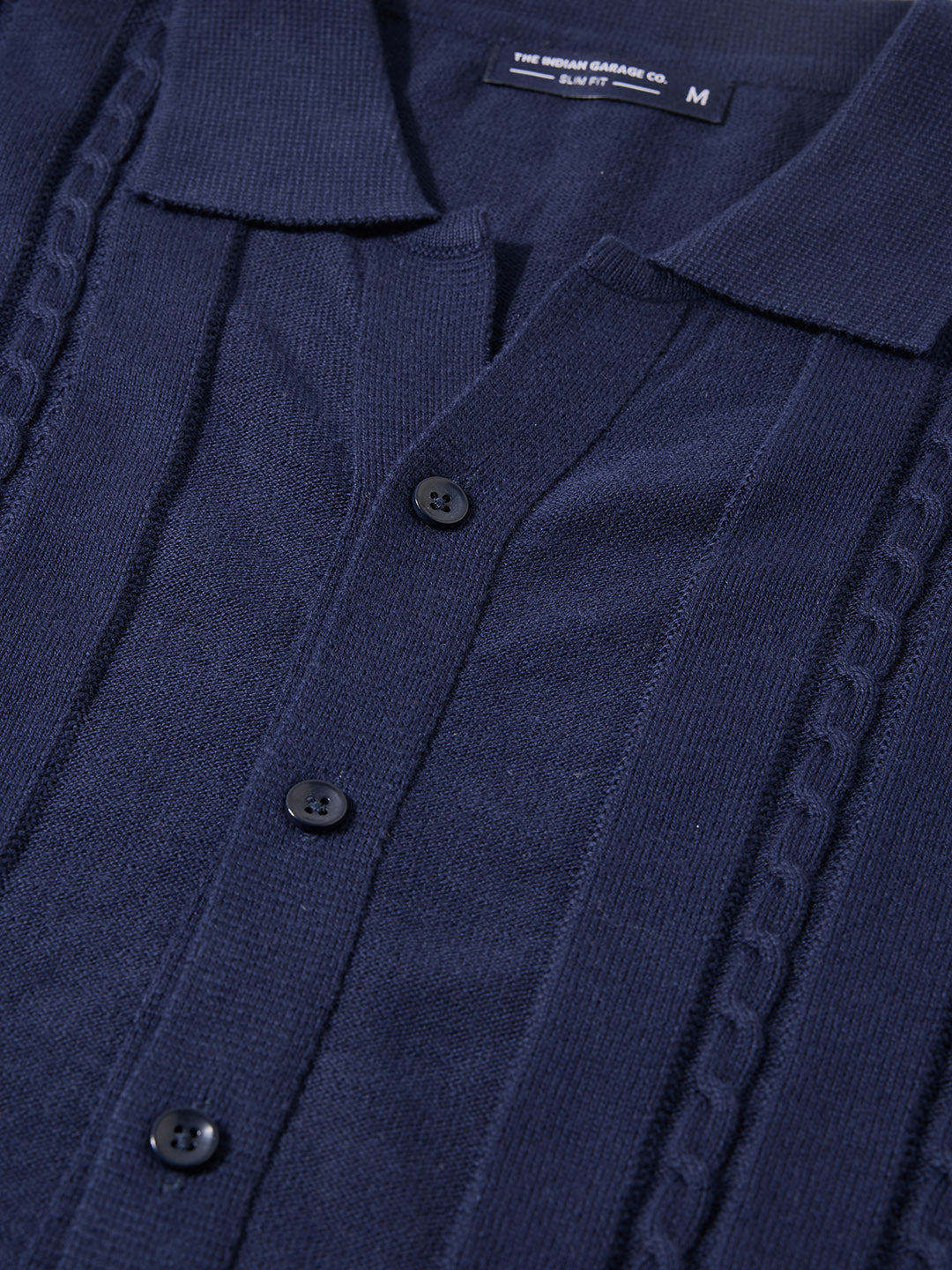 Men's Navy Blue Slim Fit Solid Flat Knit Shirt