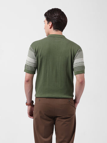 Men's Green Slim Fit Textured Flat Knit Shirt