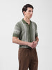 Men's Green Slim Fit Textured Flat Knit Shirt