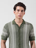 Men's Green Slim Fit Textured Flat Knit Shirt