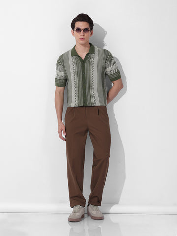 Men's Green Slim Fit Textured Flat Knit Shirt