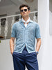 Men's Blue Slim Fit Textured Flat Knit Shirt