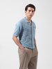 Men's Blue Slim Fit Textured Flat Knit Shirt
