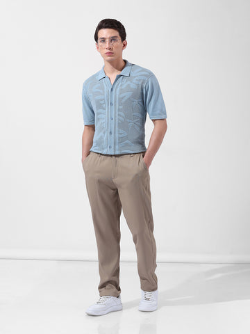 Men's Blue Slim Fit Textured Flat Knit Shirt