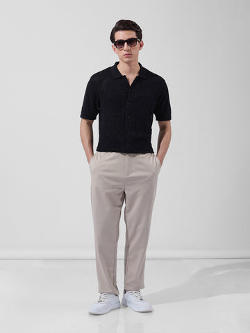 Men's Black Slim Fit Textured Flat Knit Shirt