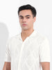 Men's White Slim Fit Textured Flat Knit Shirt