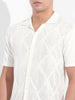 Men's White Slim Fit Textured Flat Knit Shirt