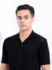 Men's Black Slim Fit Textured Flat Knit Shirt