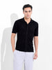 Men's Black Slim Fit Textured Flat Knit Shirt