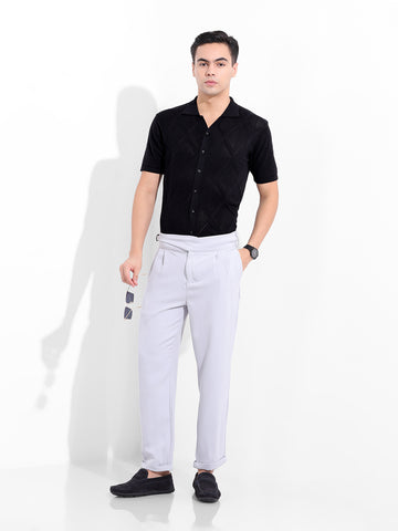 Men's Black Slim Fit Textured Flat Knit Shirt