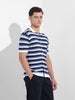 Men's Blue Slim Fit Textured Flat Knit Shirt