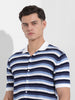 Men's Blue Slim Fit Textured Flat Knit Shirt