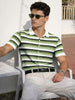 Men's Green Slim Fit Striped Flat Knit Shirt
