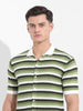Men's Green Slim Fit Textured Flat Knit Shirt