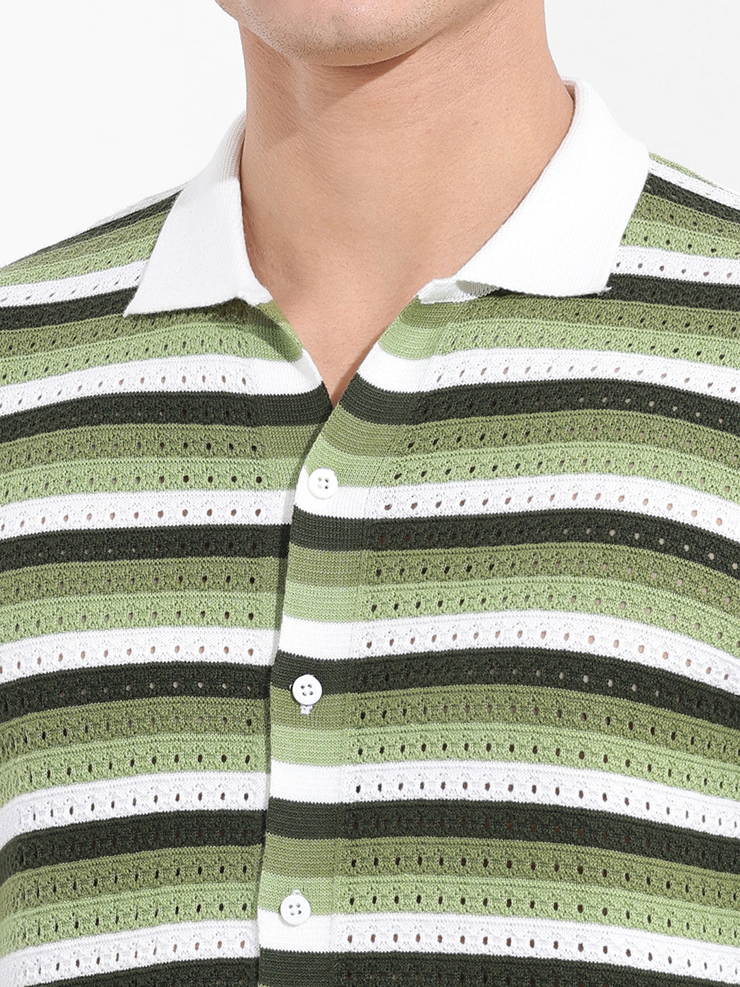 Men's Green Slim Fit Textured Flat Knit Shirt