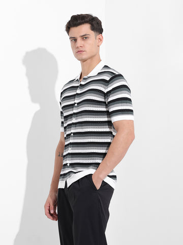 Men's Grey Slim Fit Textured Flat Knit Shirt