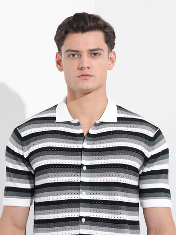 Men's Grey Slim Fit Textured Flat Knit Shirt