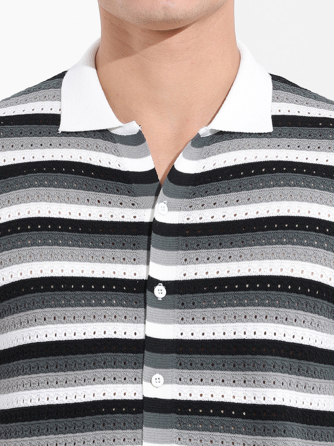 Men's Grey Slim Fit Textured Flat Knit Shirt