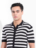 Men's Black Slim Fit Textured Flat Knit Shirt