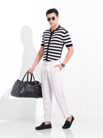 Men's Black Slim Fit Textured Flat Knit Shirt