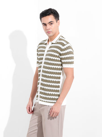 Men's Beige Slim Fit Textured Flat Knit Shirt