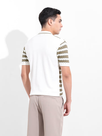 Men's Beige Slim Fit Textured Flat Knit Shirt