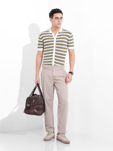 Men's Beige Slim Fit Textured Flat Knit Shirt