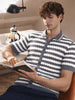 Men's Grey Slim Fit Striped Flat Knit Shirt