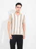 Men's Beige Slim Fit Textured Flat Knit Shirt
