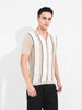 Men's Beige Slim Fit Textured Flat Knit Shirt