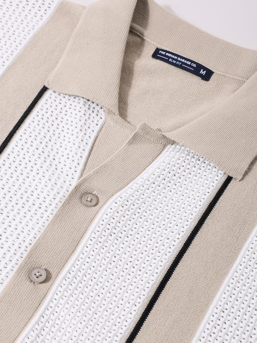 Men's Beige Slim Fit Textured Flat Knit Shirt