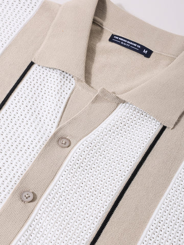 Men's Beige Slim Fit Textured Flat Knit Shirt