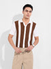 Men's Cream Slim Fit Textured Flat Knit Shirt