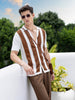 Men's Cream Slim Fit Textured Flat Knit Shirt