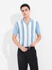 Men's Blue Slim Fit Textured Flat Knit Shirt