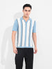 Men's Blue Slim Fit Textured Flat Knit Shirt