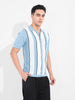 Men's Blue Slim Fit Textured Flat Knit Shirt